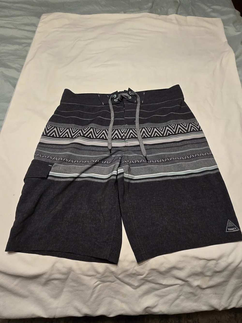 Trinity Black and Gray Striped Men's Board Shorts